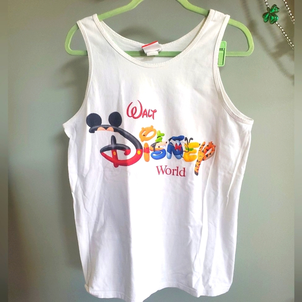 Vintage DISNEY Tank Top White Size Adult Large Mickey Pooh Goofy Pluto Tigger